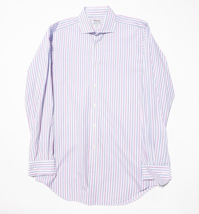 T.M.Lewin 16-36 Slim Fit Men's Shirt French Cuff Pink Blue Stripe Lewin 100