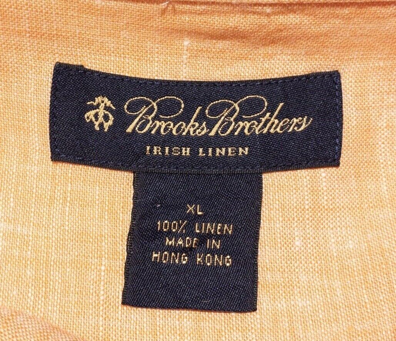 Brooks Brothers Irish Linen Shirt XL Men's Orange Peach Long Sleeve Button-Down