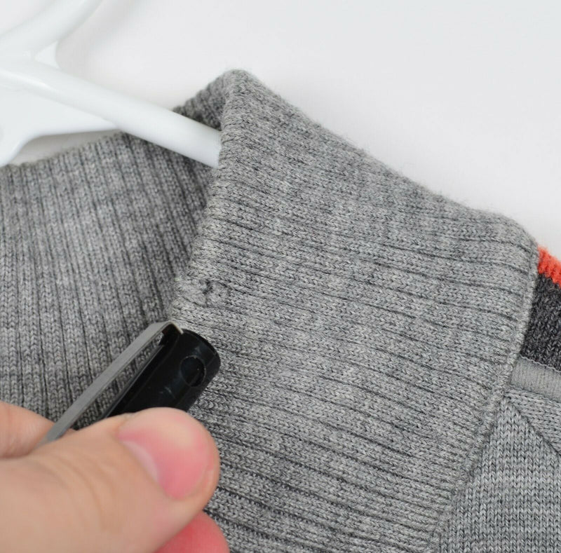 Icebreaker Sport 320 Men's XL Merino Wool Half Zip Gray Striped Heavy Sweater