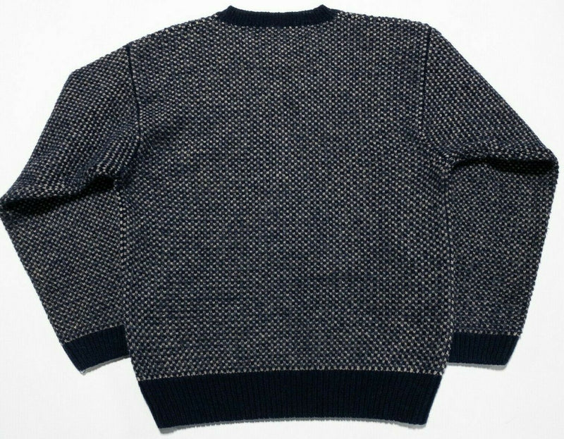 Eddie Bauer Men's Medium 100% Wool Norwegian Fisherman Navy Crew Neck Sweater
