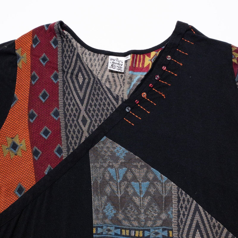 Parsley & Sage Tunic Dress Women's 3X Plus Rayon Batik Patchwork Boho Multicolor