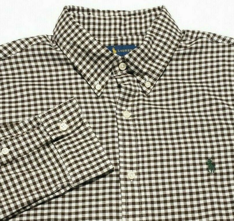 Polo Ralph Lauren Flannel Button-Down Shirt Brown Check Men's XL Slim Fit