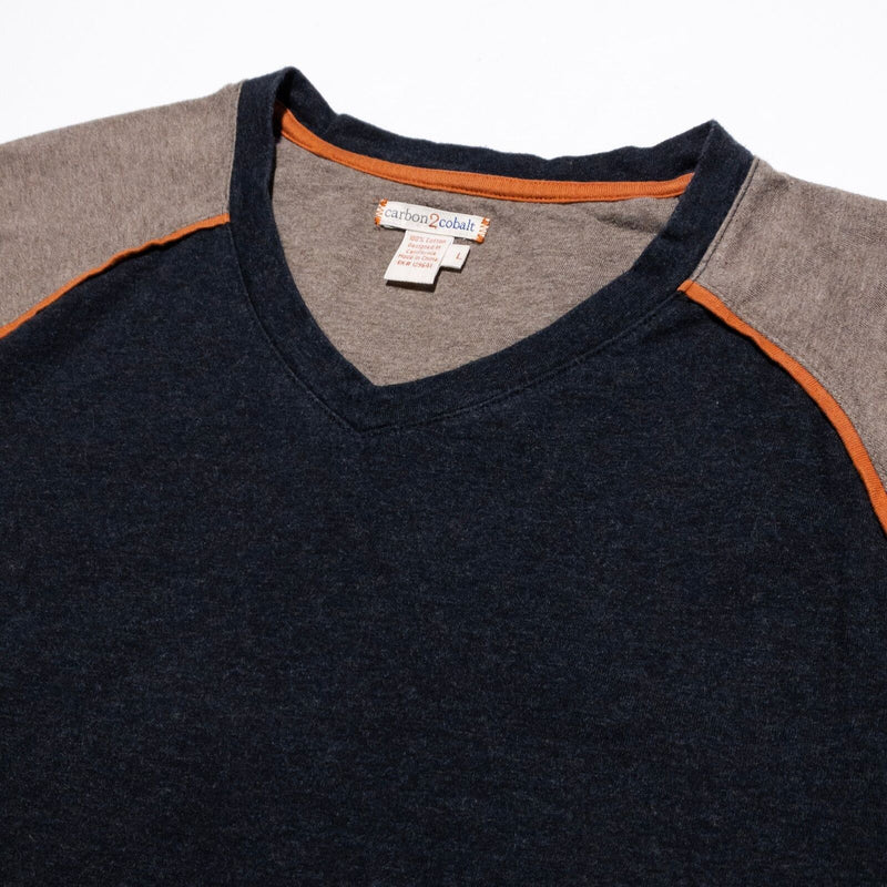 Carbon 2 Cobalt Long Sleeve T-Shirt Men's Large V-Neck Black Brown Colorblock