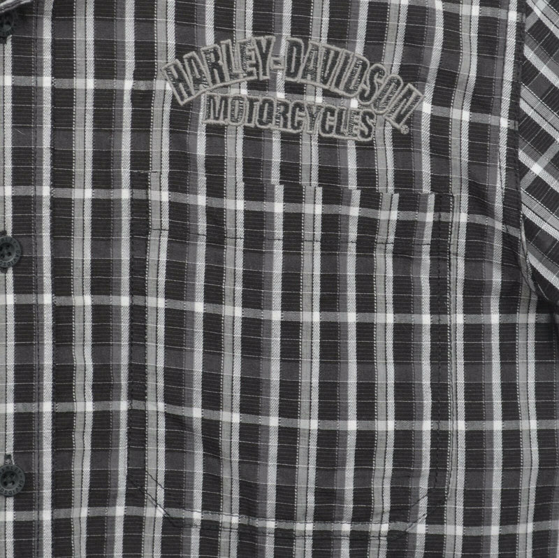 Harley-Davidson Men's Medium Flames Black Plaid Garage Mechanic Biker Shirt