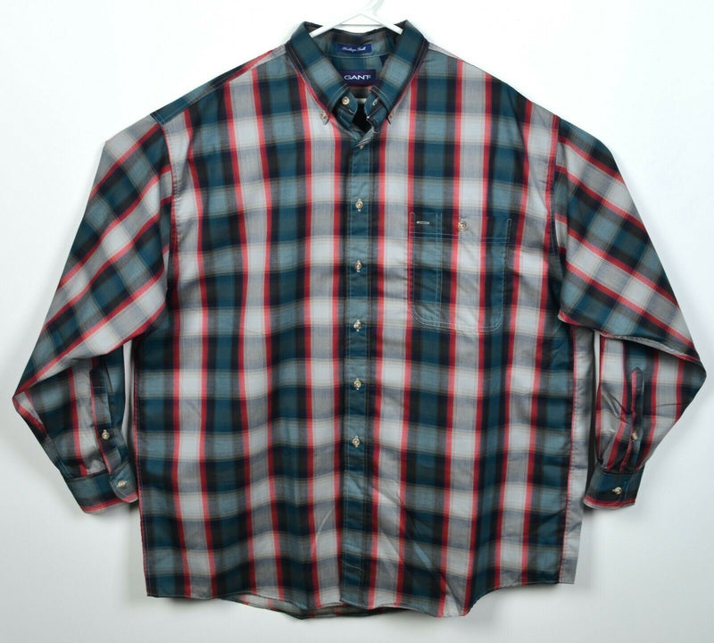 GANT Heritage Twill Men's XL Green Red Plaid Cotton Poly Blend Made in USA Shirt