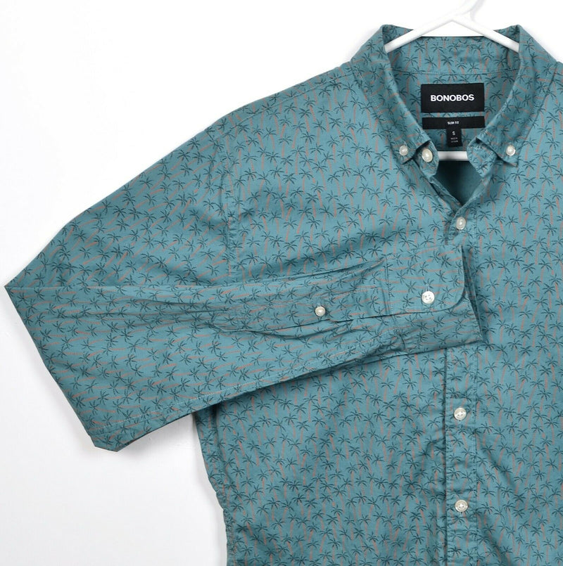 Bonobos Men's Small Slim Fit Palm Tree Floral Green Teal Button-Down Shirt