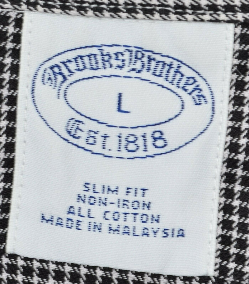 Brooks Brothers Men's Large Slim Fit Black Houndstooth Non-Iron Button Shirt