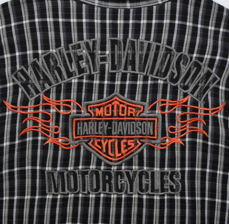 Harley-Davidson Men's 2XL Flames Black Gray Plaid Garage Mechanic Biker Shirt