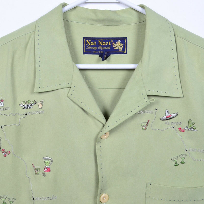 Nat Nast Men's Large Margarita Search Limited Edition Green Silk Hawaiian Shirt