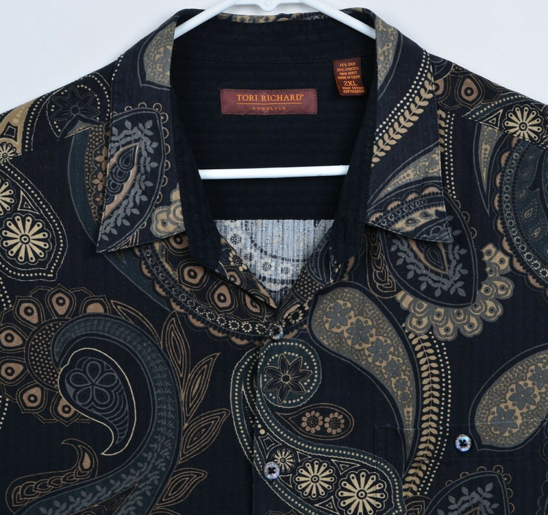 Tori Richard Men's Sz 2XL Silk Blend Paisley Black Tan Hawaiian Aloha Shirt