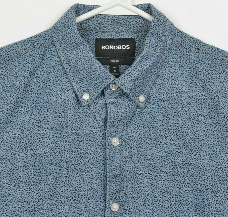 Bonobos Men's Medium Slim Fit Blue Chambray Geometric S/S Button-Down Shirt