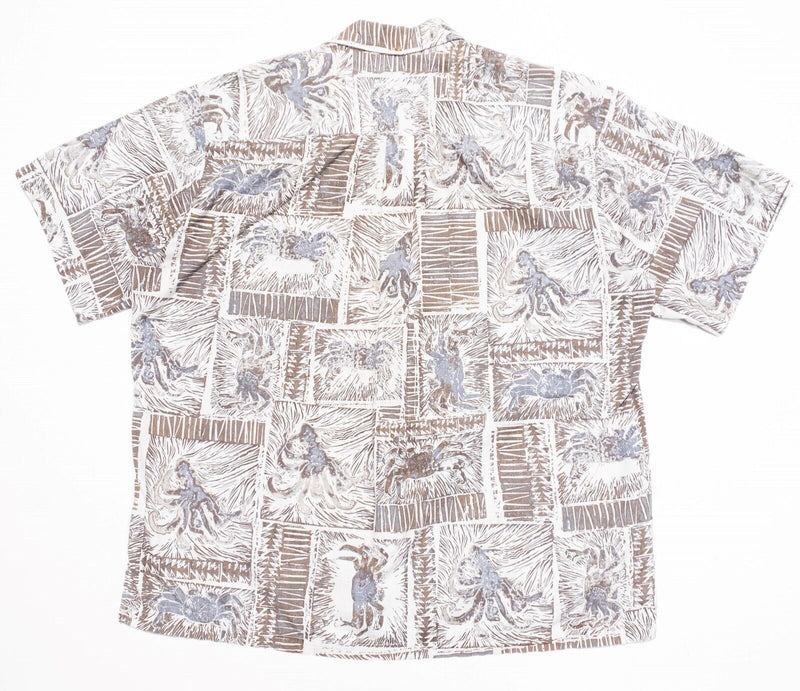 Kahala Hawaiian Shirt 2XL Men's Crab Squid Animals Geometric Aloha Brown Vintage