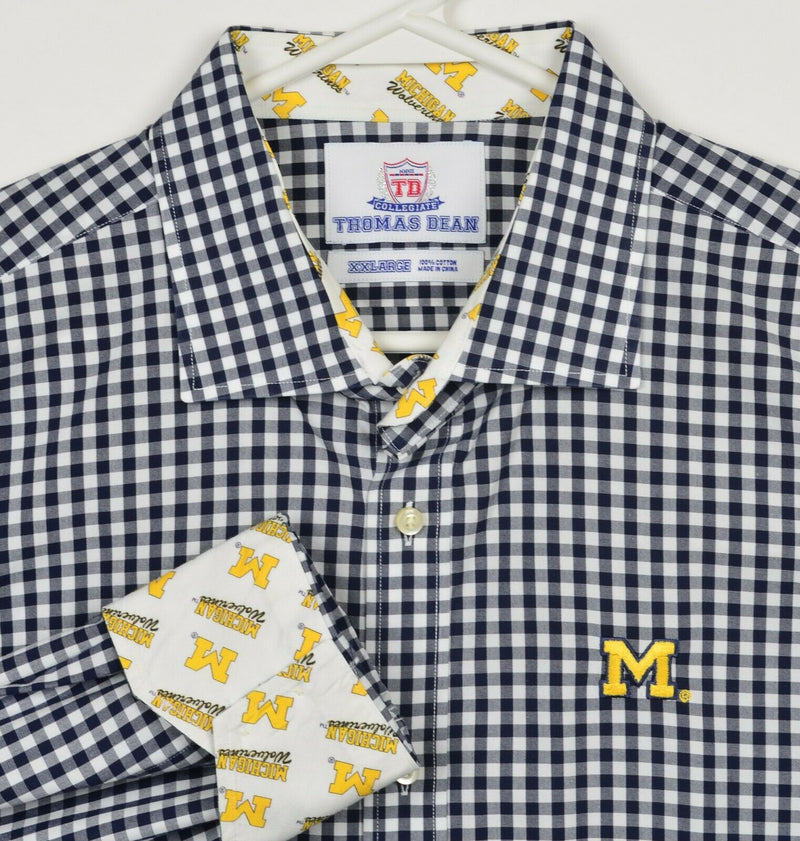 Michigan Wolverines Men's 2XL Thomas Dean Flip Cuff Gingham Check Button Shirt