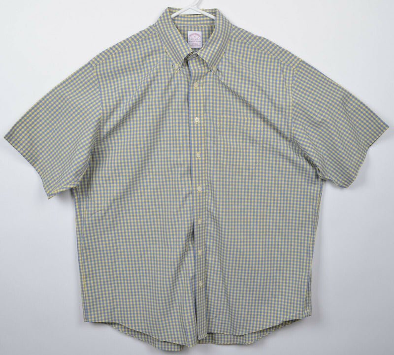 Brooks Brothers Men's XL Regular Yellow Blue Check Non-Iron Button-Down Shirt