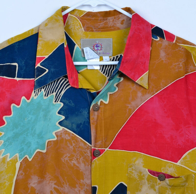 The Territory Ahead Men's Sz XL 100% Rayon Multi-Color Abstract Geometric Shirt