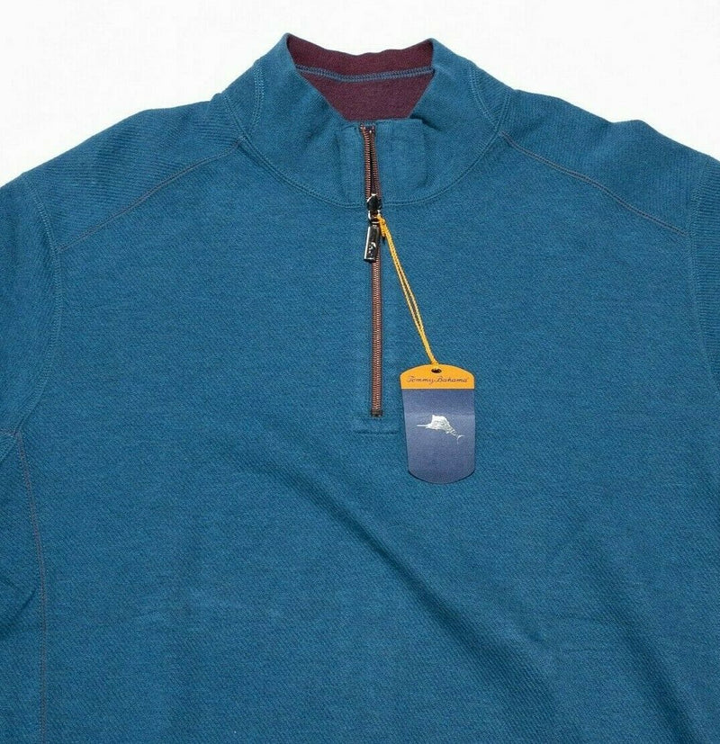 Tommy Bahama Reversible 1/4 Zip Sweatshirt Blue Maroon Men's LT (Large Tall)