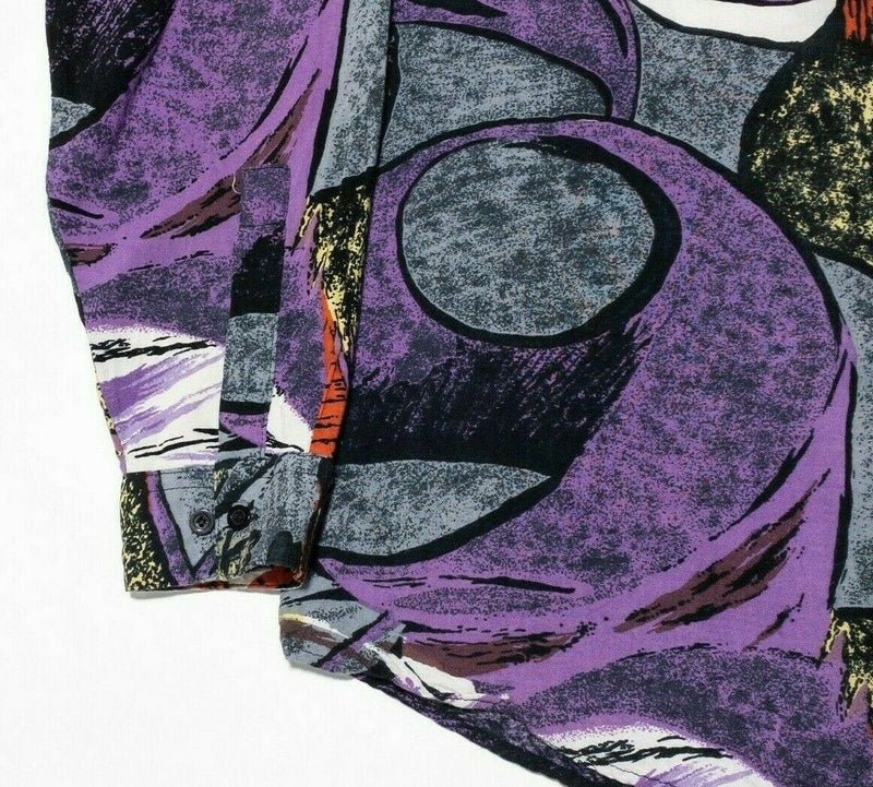 Campus Rayon Shirt Men's Large Vintage 90s Rockabilly Abstract Art Party Purple