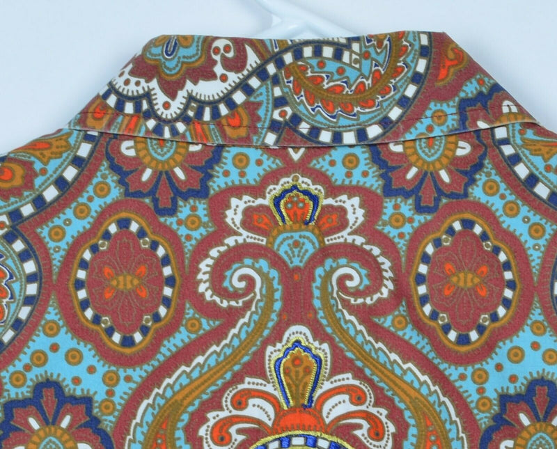 Robert Graham Men's Large Flip Cuff Paisley Multi-Color Aqua Red Designer Shirt