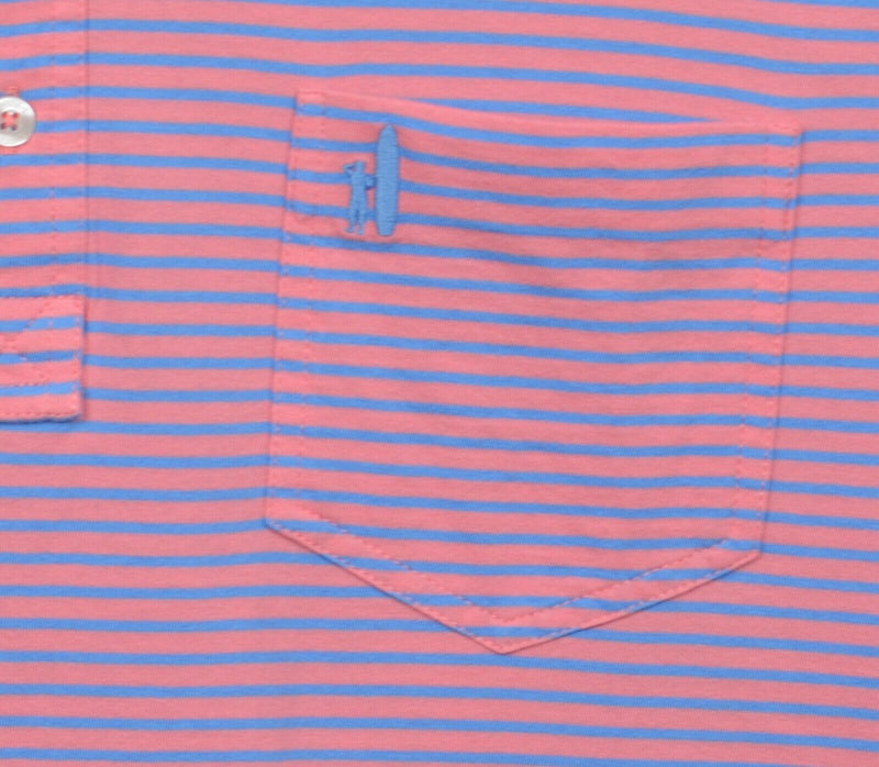 Johnnie-O Hangin' Out Men's Medium Pink Blue Striped Surfer Pocket Polo Shirt