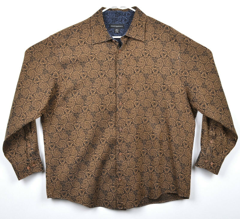 Jhane Barnes Men's XL Silk Blend Gold Brown Swirls Geometric Lounge Shirt