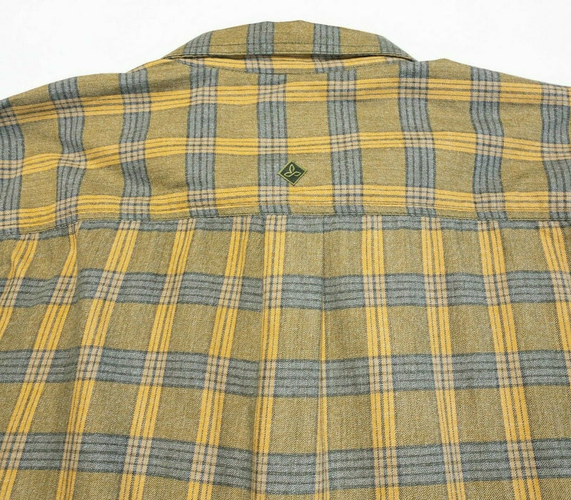 Prana Men's 2XL Organic Cotton Polyester Blend Flannel Shirt Yellow Plaid