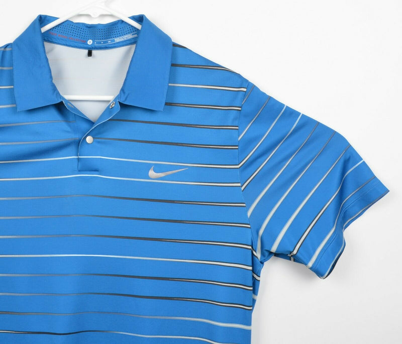 Tiger Woods Men's Sz Small Nike Golf Snap Vented Blue Striped Golf Polo Shirt