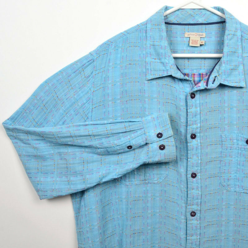 Carbon 2 Cobalt Men's XL Light Blue Geometric Multi-Color Stitch Flannel Shirt