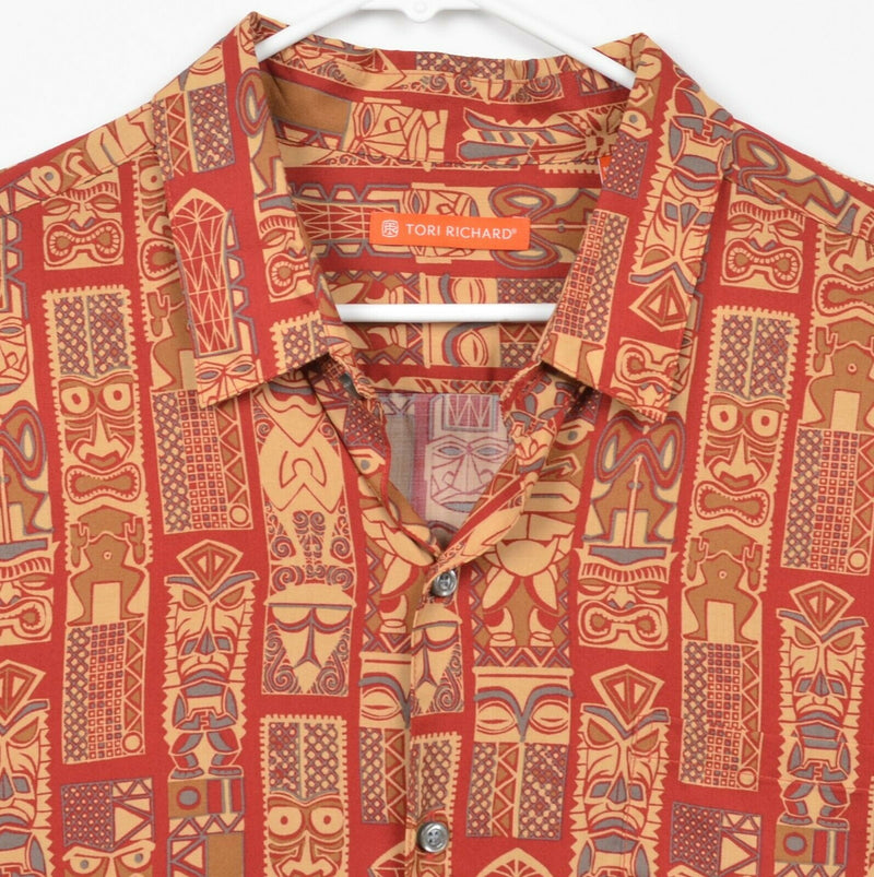 Tori Richard Men's Sz XL Tiki Totem 100% Viscose Orange Red Hawaiian Shirt