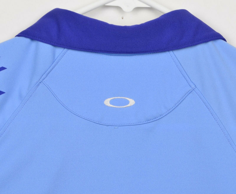Oakley Men's Sz Large Pearl Snap Blue Geometric Hydrolix Golf Polo Shirt