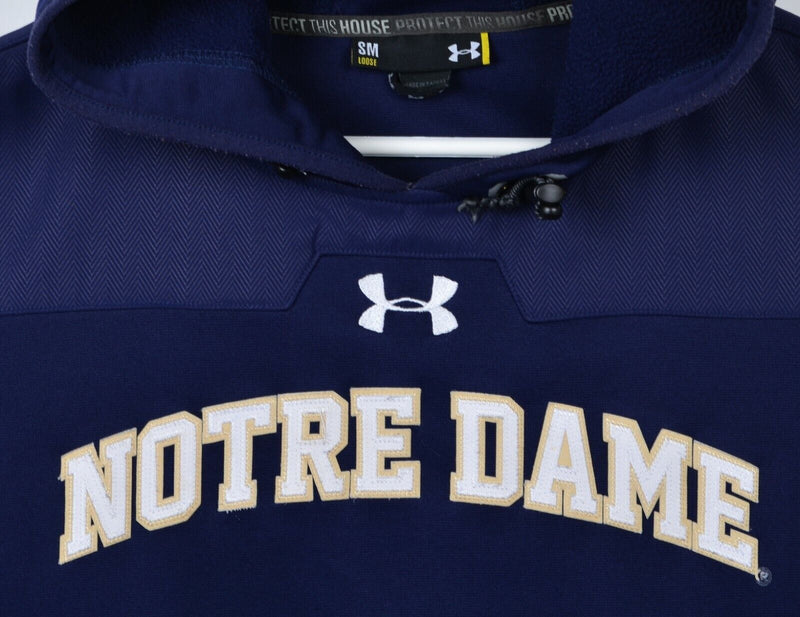 Notre Dame Under Armour Hoodie Men's Small Loose Navy Blue Pullover Sweatshirt