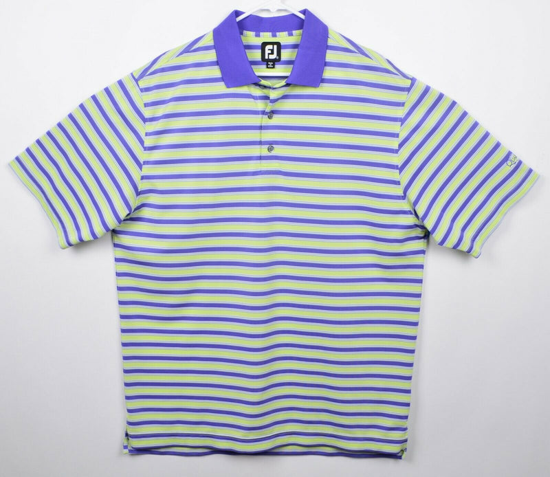 FootJoy Men's Sz XL Lime Green Purple Striped FJ Golf Polo Shirt Quail West