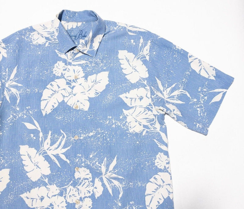 Tommy Bahama Hawaiian Shirt Silk Large Men's Blue White Floral Aloha Camp