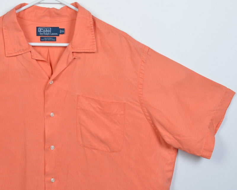 Polo Ralph Lauren Men's XL Coral Orange Silk Linen Blend Caldwell Camp Shirt