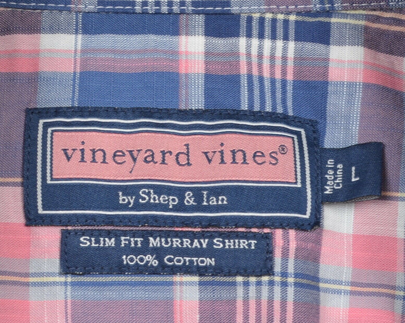 Vineyard Vines Men's Large Slim Fit Murray Shirt Pink Blue Plaid Button-Down