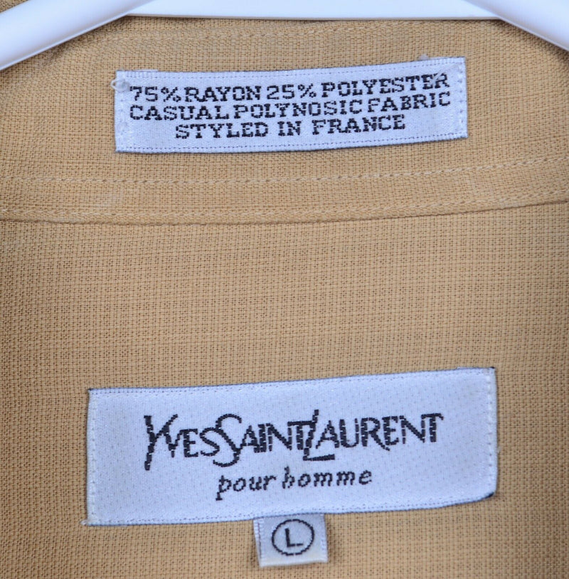 Vintage 80s Yves Saint Laurent Men's Large YSL Rayon Golden Yellow Button Shirt