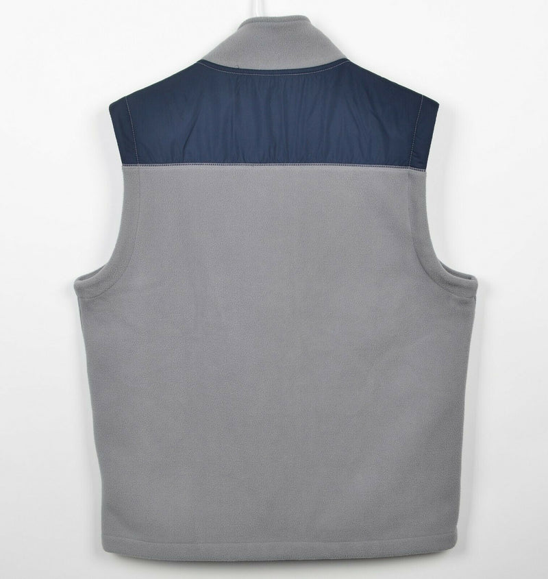 Brooks Brothers Men's Medium Fleece Gray Navy Blue Pockets Full Zip Vest