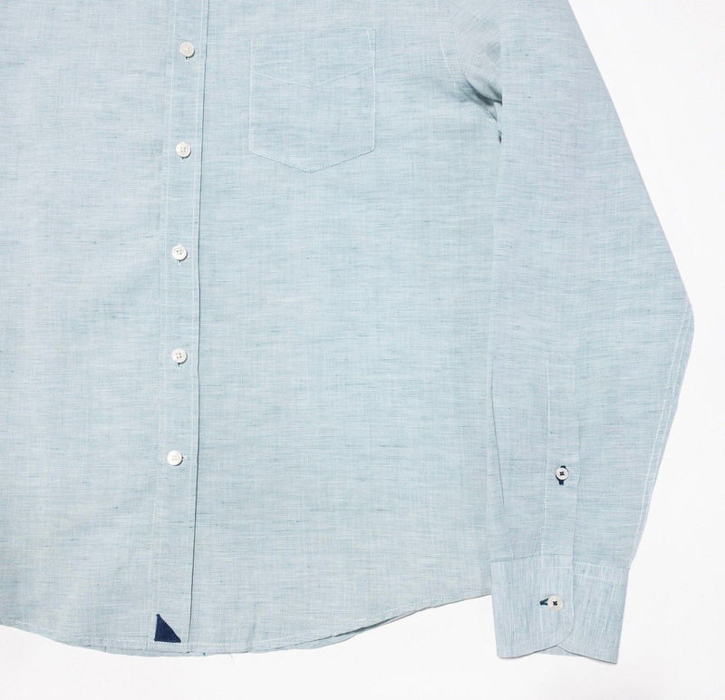 UNTUCKit Linen Shirt Medium Men's Light Green/Blue Long Sleeve Button-Front