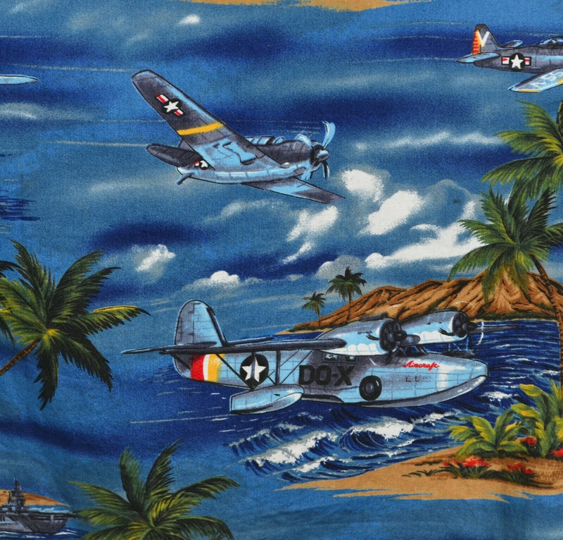 RJC Hawaiian Men's 2XL Bomber WWII Military Fighter Planes Hawaiian Camp Shirt