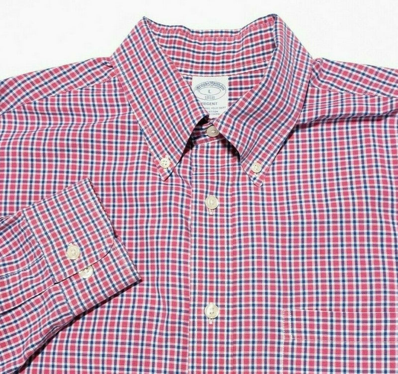 Brooks Brothers Shirt Large Regent Button-Down Red Blue Check Long Sleeve Men's