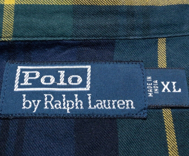 Polo Ralph Lauren Shirt XL Men's Green Tartan Plaid Safari Epaulets Long Sleeve