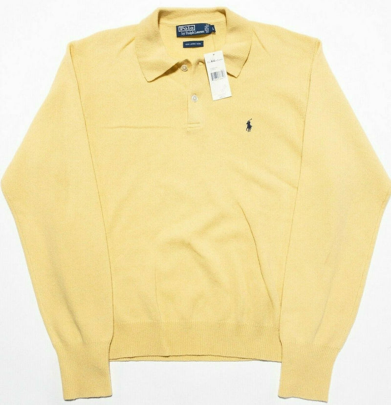 Polo Ralph Lauren Men's Large 100% Lambswool Solid Yellow Collared Sweater