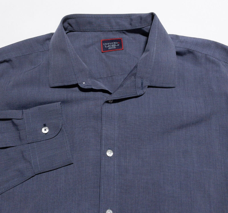 UNTUCKit Shirt Men's 2XL Relaxed Fit Wrinkle Free Long Sleeve Button-Front Blue