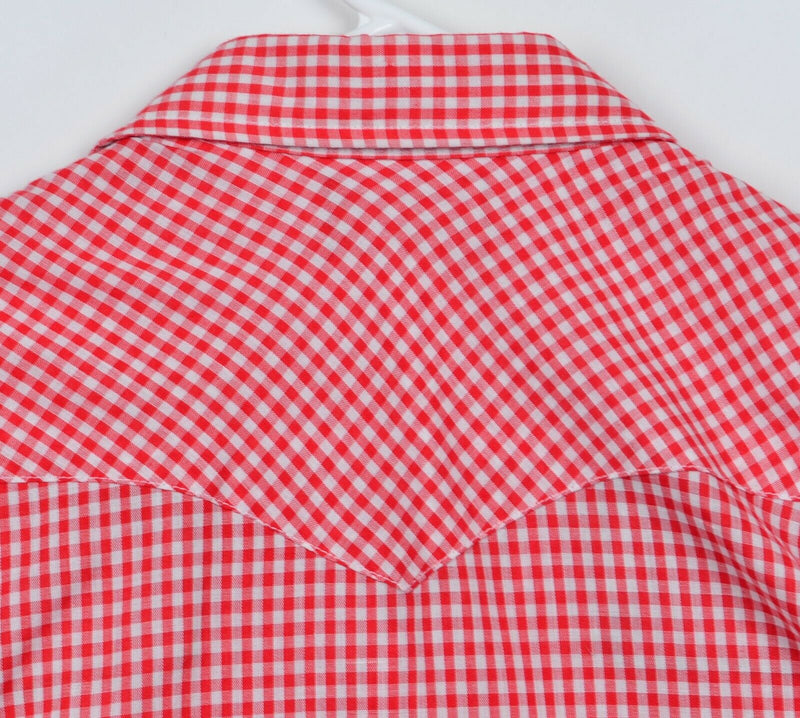 Vtg 70s Wrangler Men's Sz Large Pearl Snap Red White Gingham Check Plaid Shirt