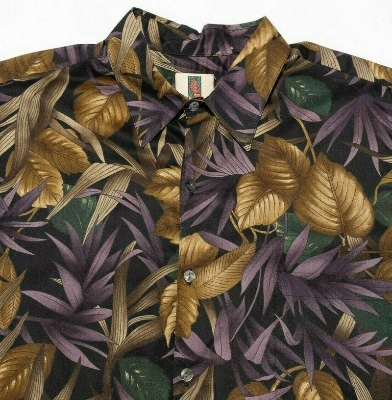 Tori Richard Hawaiian Shirt Large Men's Cotton Lawn Floral Purple Brown Aloha