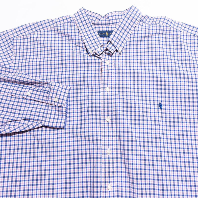 Polo Ralph Lauren Shirt 4XB Big Men's Button-Up Pink Blue Check Long Sleeve