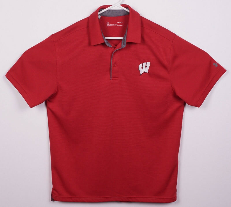 Wisconsin Badgers Men's Large Loose Under Armour Red HeatGear Golf Polo Shirt