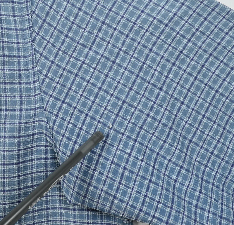 L.L. Bean Men's Large Seersucker Blue Plaid Short Sleeve Button-Front Shirt
