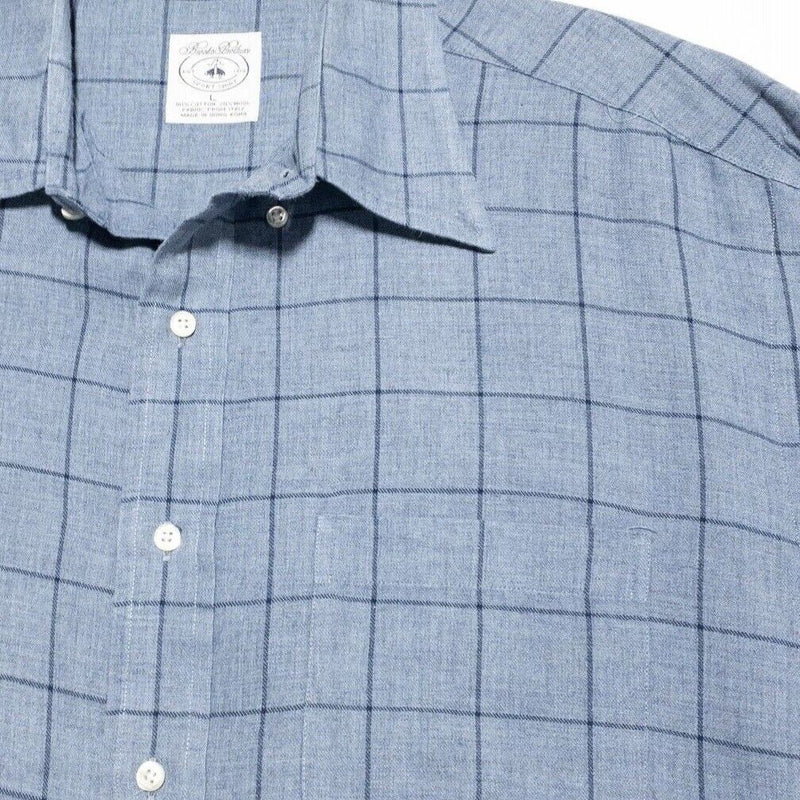 Brooks Brothers Flannel Shirt Men's Large Wool Blend Long Sleeve Blue Plaid