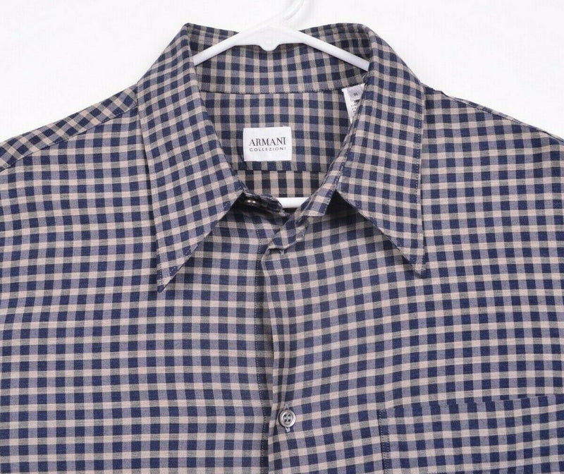 Armani Collezioni Men's Sz Medium Blue Plaid Viscose Cotton Blend Shirt
