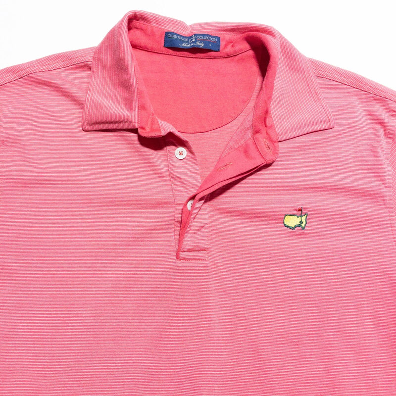 Clubhouse Collection Masters Polo Men's Large Pink Striped Italy Cotton Blend